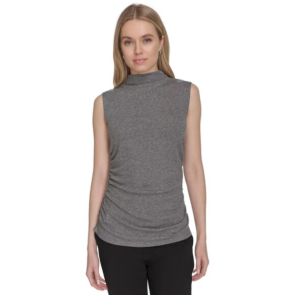 Calvin Klein Tops - Calvin Klein Women's Sleeveless Metallic Mock-Neck Knit Top Gray Silver Large